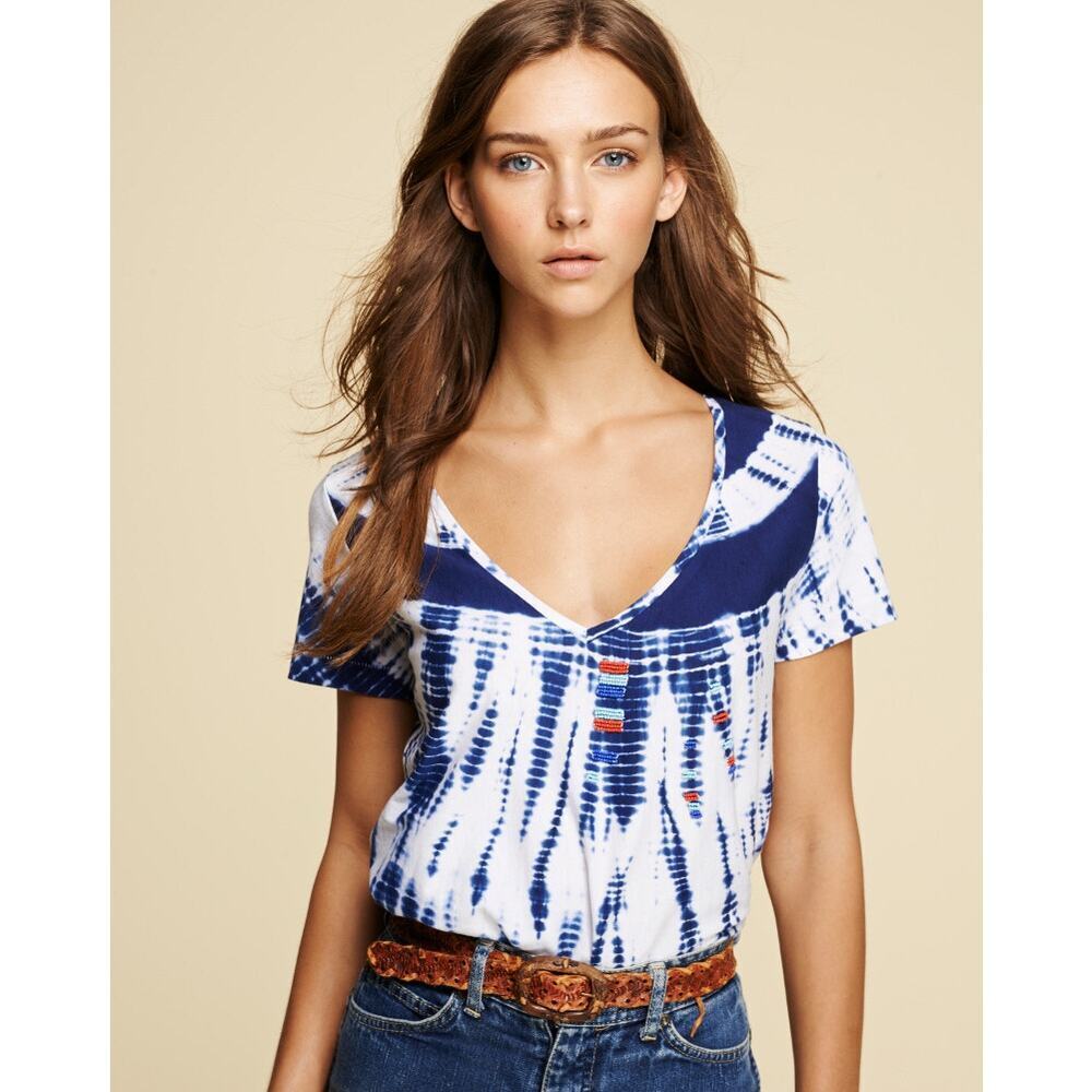 Pepin Embroidered Tie Dye V-Neck Tee XS